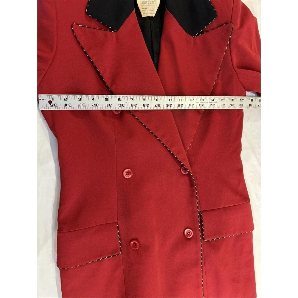 Vtg Myrene de Premonvile Womens Jacket Blazer 38 Red Black Wool‎ 80s Maximalist